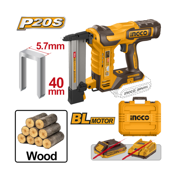 Ingco 20V Lithium-Ion Crown Stapler Nailer  CCSNLI6005