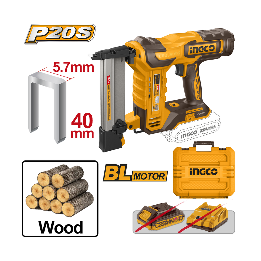 Ingco 20V Lithium-Ion Crown Stapler Nailer  CCSNLI6005