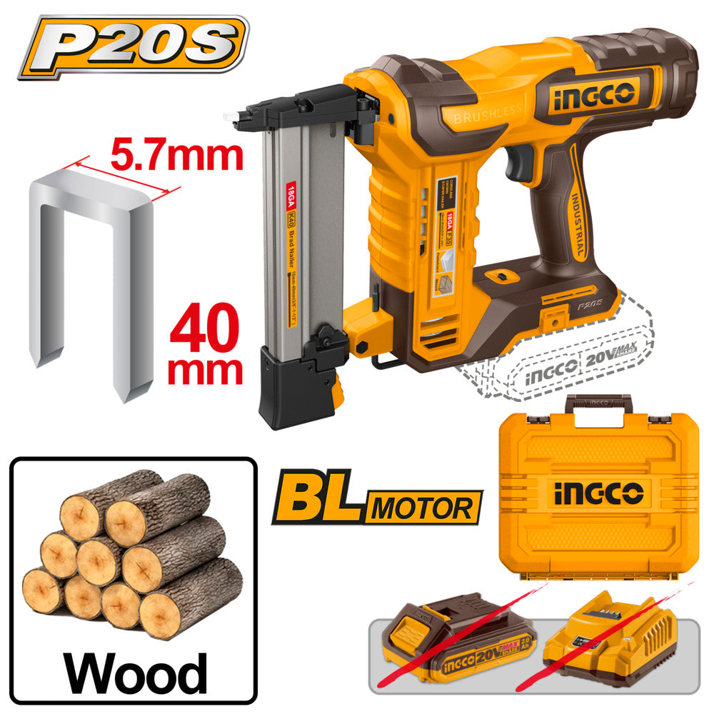 Ingco 20v lithium-ion crown stapler nailer ccsnli6005