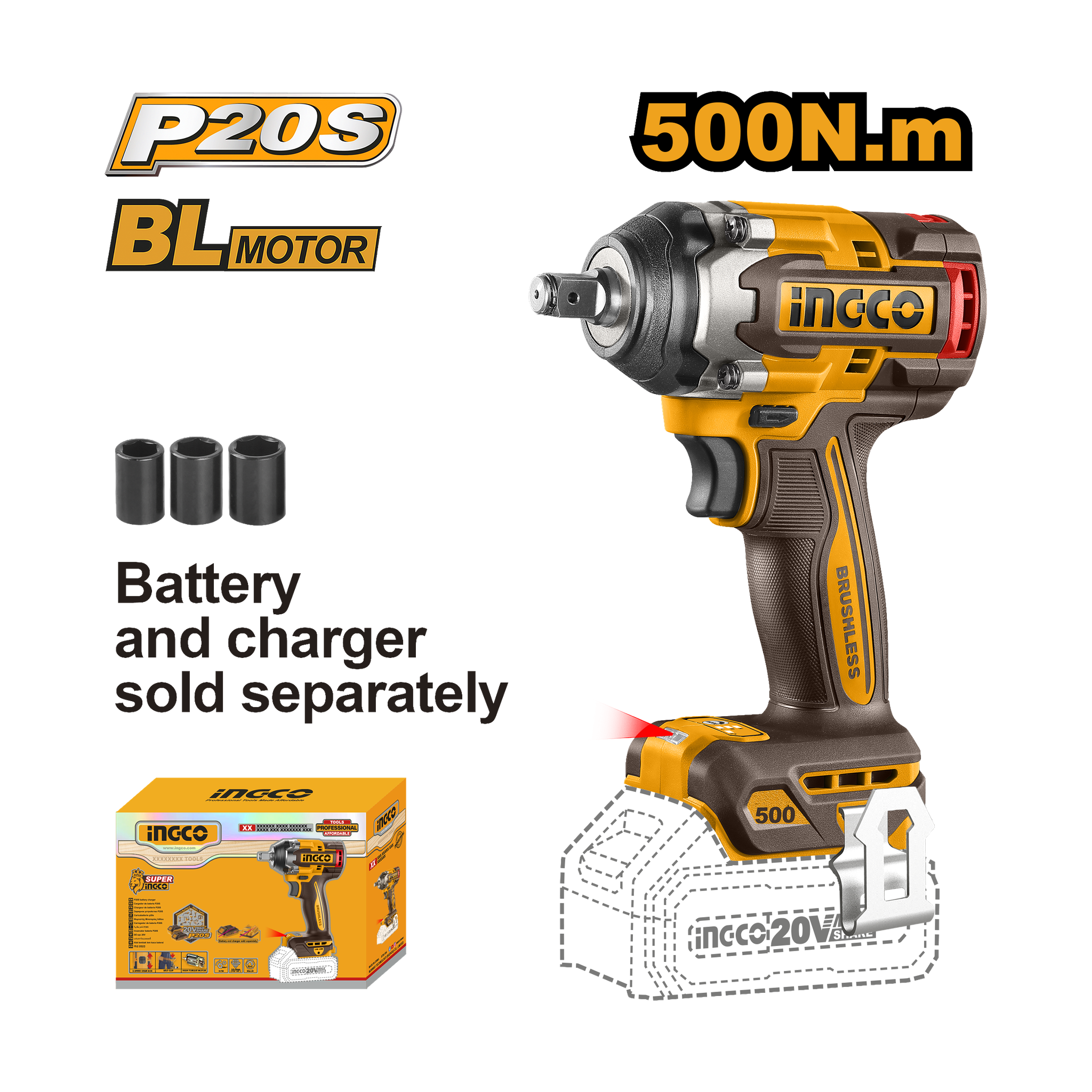 Ingco 20V Lithium-Ion Impact Wrench CIWLI20501