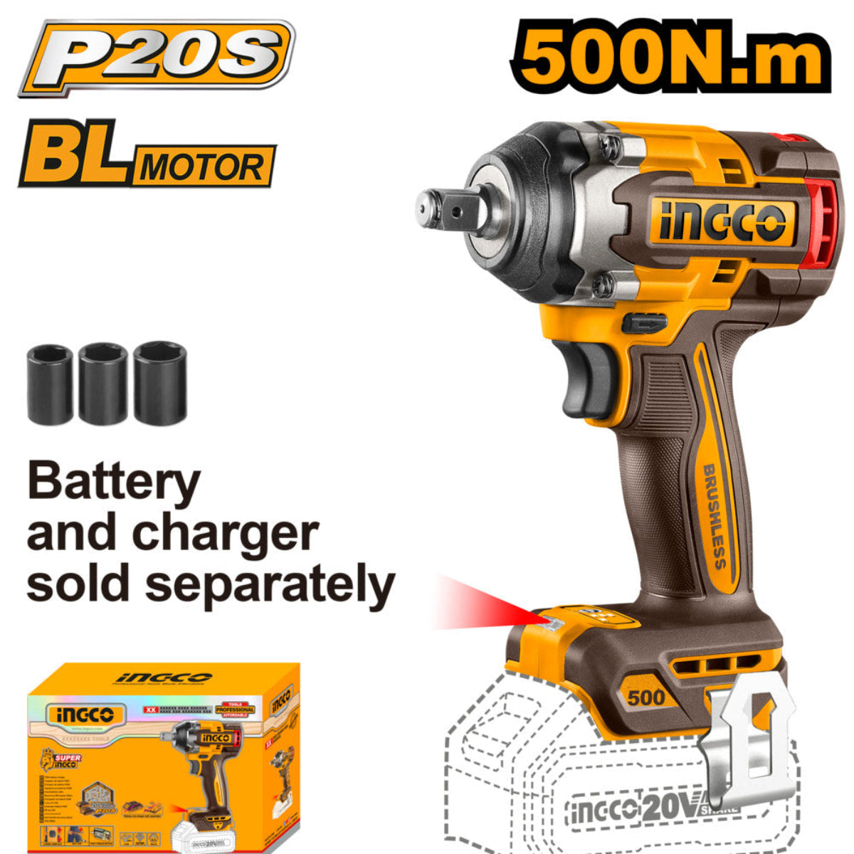 Ingco 20v lithium-ion impact wrench ciwli20501