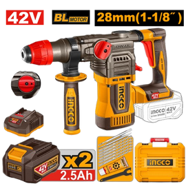 Ingco 42V Cordless Rotary Hammer Kit 4.5J (Incl. 2 X 2.5A.H Batt,Charger & Acc)