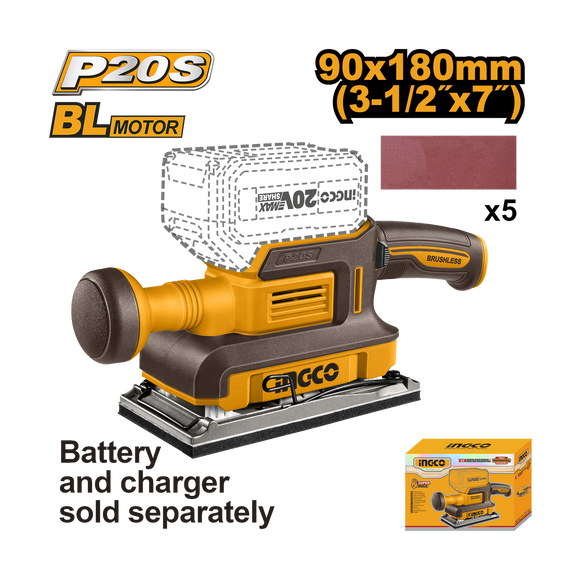 Ingco 20V PS+ Cordless Finishing Sander excl Battery & Charger CFSLI2031