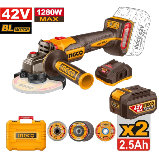 Ingco Cordless 42V Lithium-ion Angle Grinder Kit CAGLI4128112
