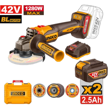 Ingco Cordless 42V Lithium-ion Angle Grinder Kit CAGLI4128112