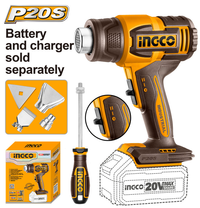 Ingco Cordless 20V Lithium-ion Heat Gun HGLI2006