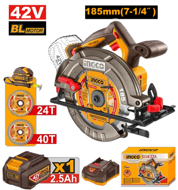 Ingco Cordless 42V Lithium-ion Circular Saw Brushless 185mm Kit CSLI4218511