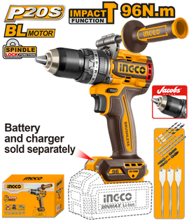 Ingco 20V Ps+ Cordless Impact Drill 96Nm Incl Assy Excludes Battery/Charger