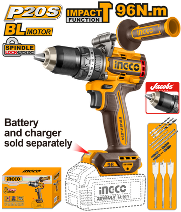 Ingco 20V Ps+ Cordless Impact Drill 96Nm Incl Assy Excludes Battery/Charger