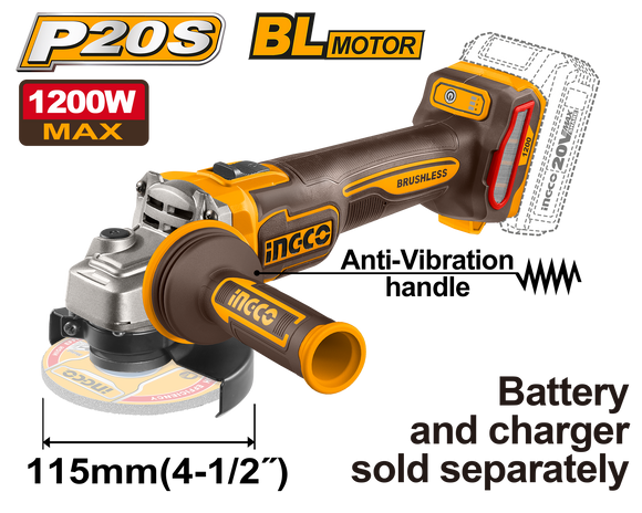 Ingco 20V Ps+C/L B/L Grinder 115Mm 1200W No B/C