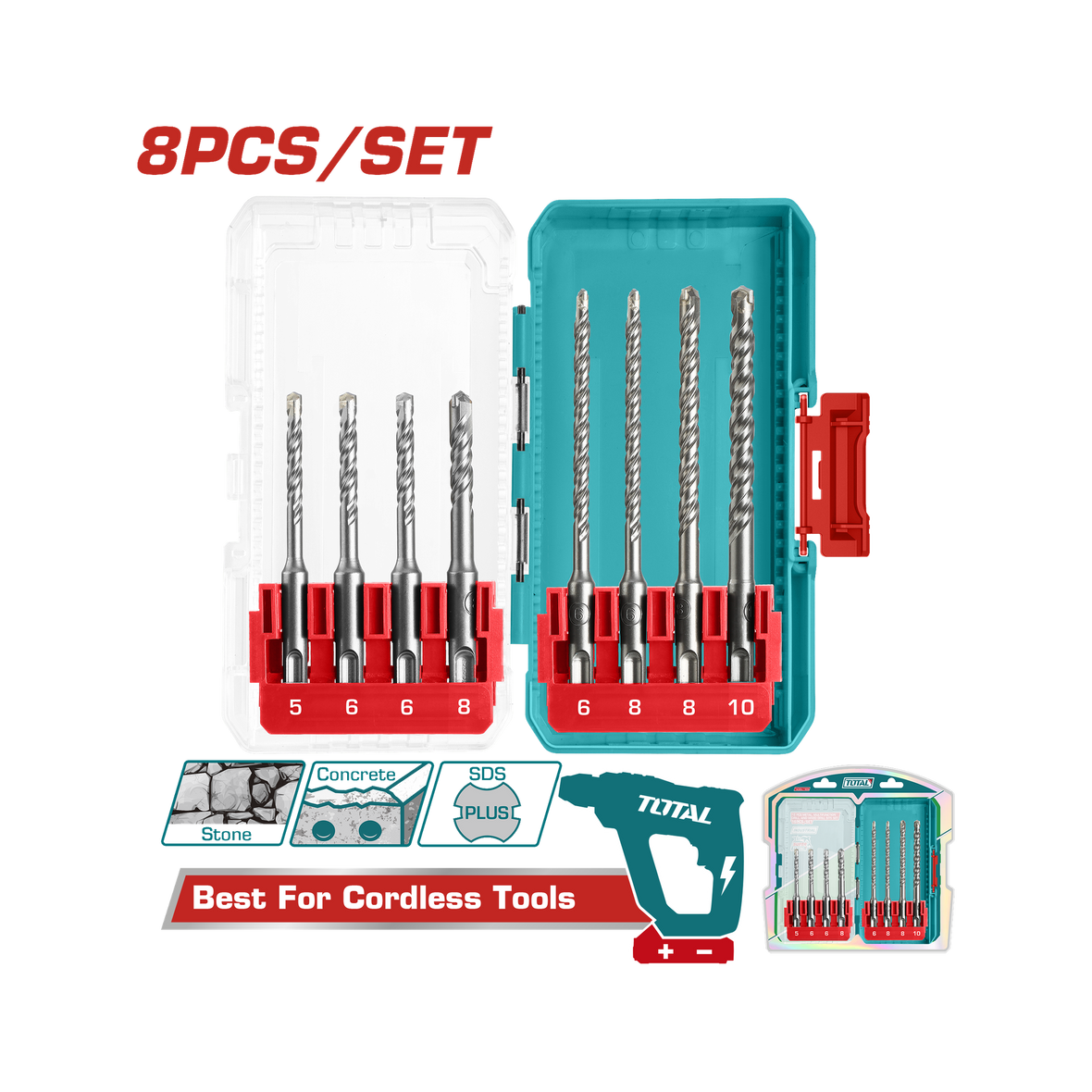 Total SDS Plus Hammer Drill Bits Set 8 Pcs -TACSDL11806 | AHM Online ...
