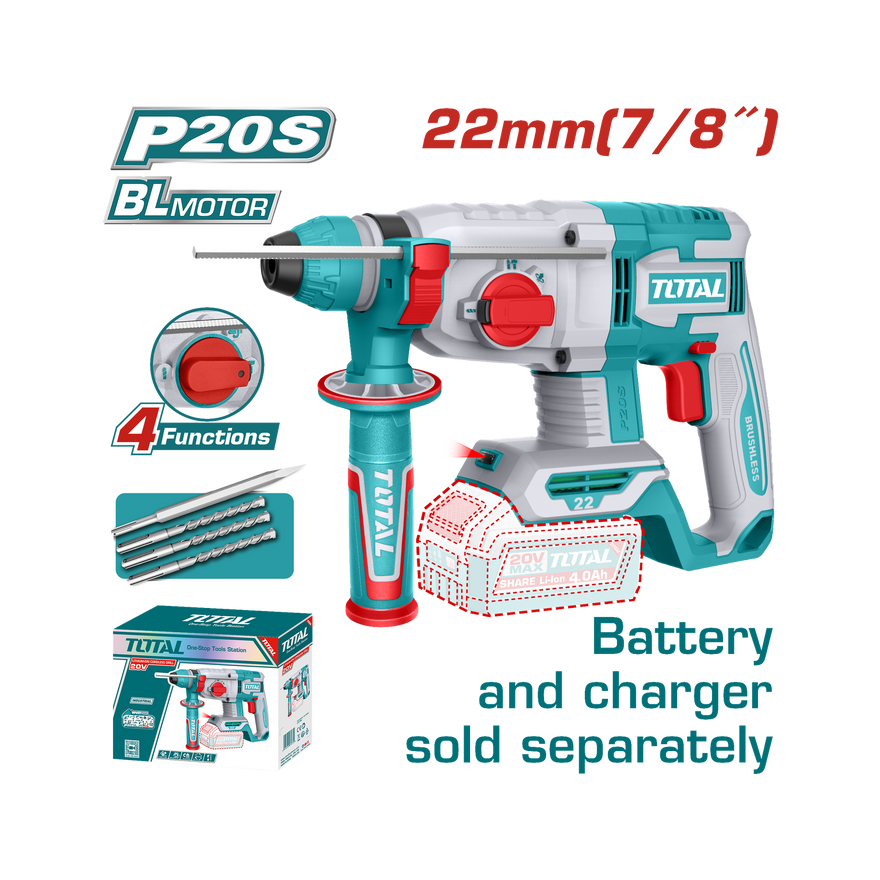 Total Li-Ion 20V Cordless Rotary Hammer SDS Plus Battery not included TRHLI21228