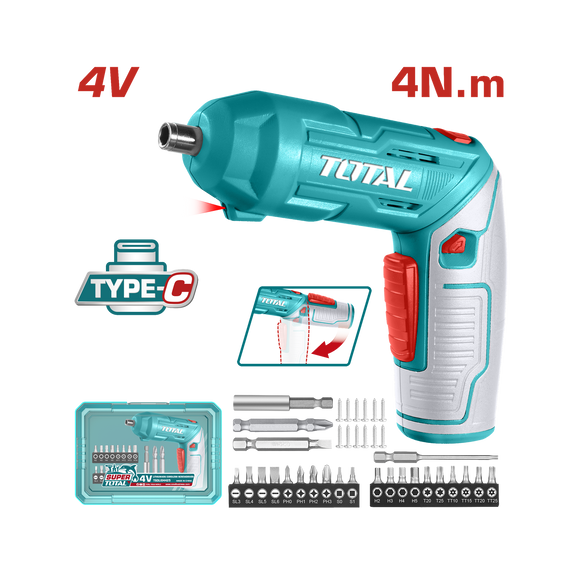 Total Screwdriver Cordless 4V Kit Tools TSDLI04425