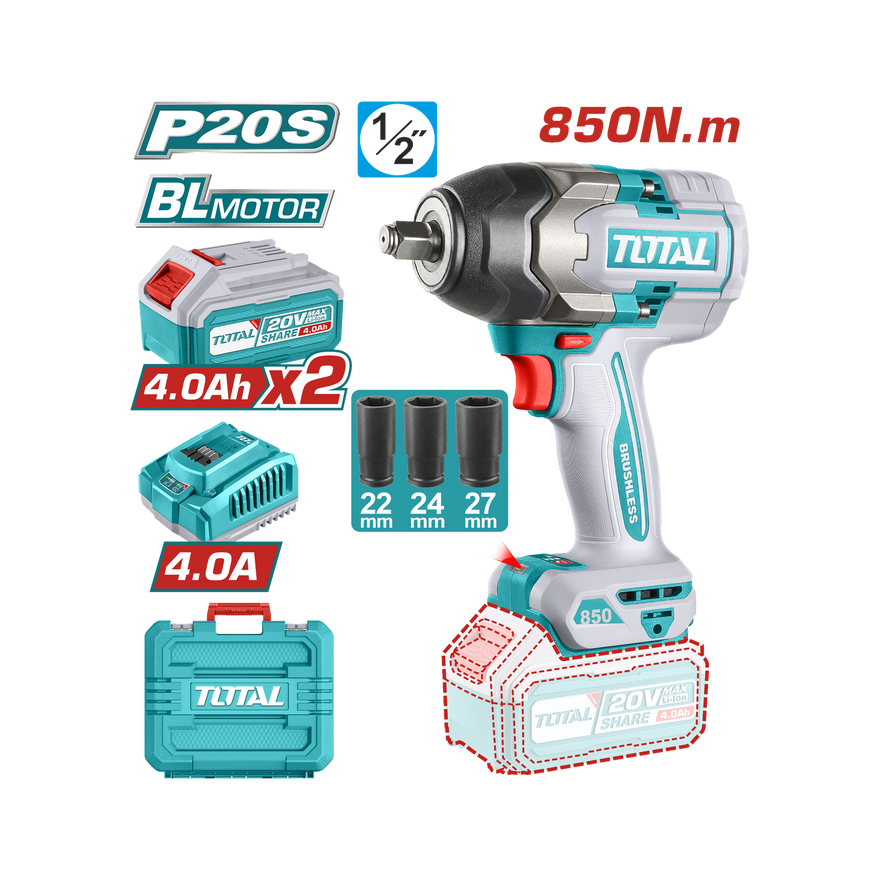 Total Cordless Impact Wrench 20V TIWLI2085