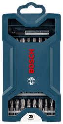 Bosch 25pc Mini-X-Blue Line screwdriver bit set (25 & 50mm bits, PH/PZ/S/HEX/T)-1