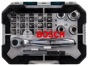 Bosch 26pc Mini ratchet & screwdriver set with Quick release Holder