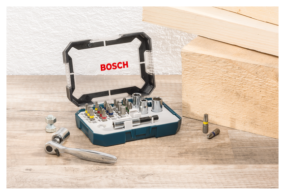 Bosch 26pc Mini ratchet & screwdriver set with Quick release Holder
