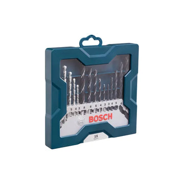 Bosch 15pc Mini-X-Blue Line drill bit set (masonry, wood, metal HSS-R)