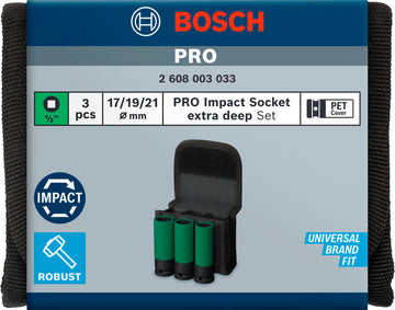 Bosch PRO Impact Socket 1/2" Extra Deep 3-PC Set - 0