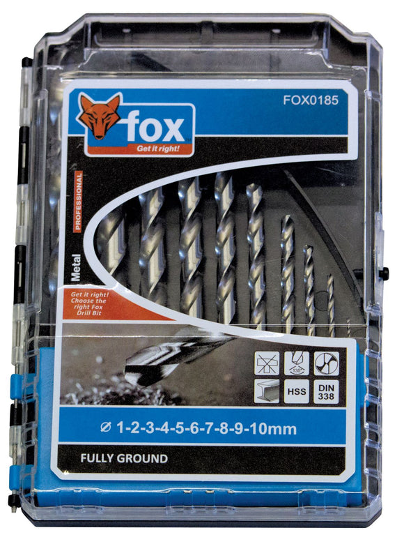 Drill Set Fox Hss 10pce Fully Ground Pro 1-10mm FOX0185 in Tools