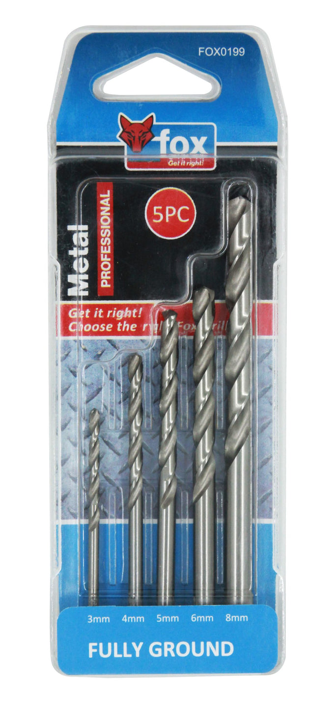Drill Set Fox Hss 5pce Fully Ground Pro 3-8mm FOX0199 in Tools