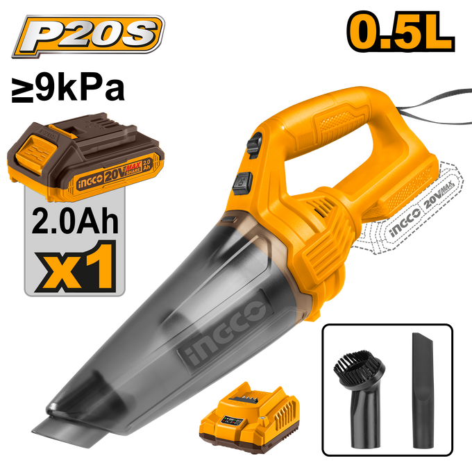 Ingco 20V Ps+ C/L Hand Held Vacuum 0.5L Kit
