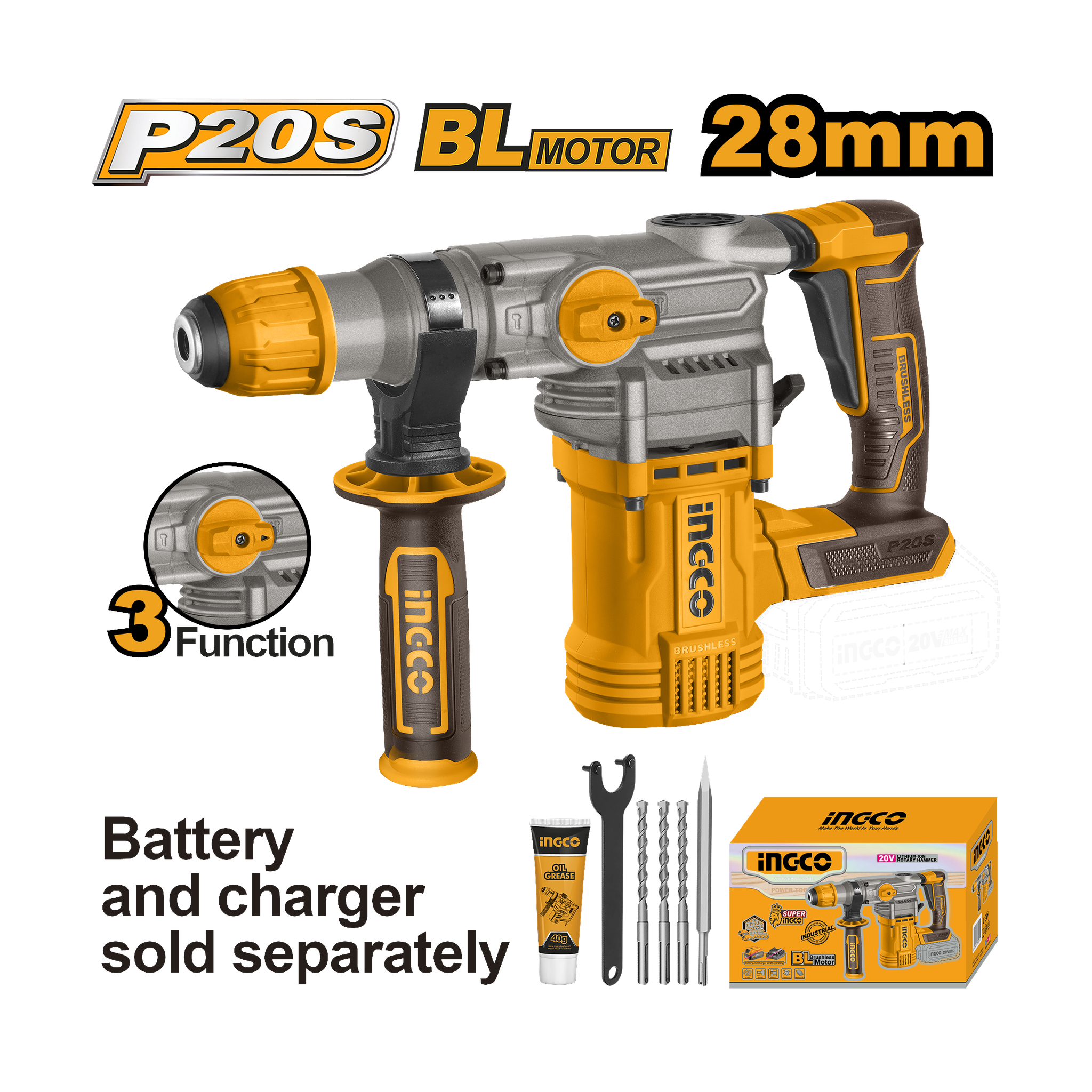 Ingco 20V Lithium-Ion Rotary Hammer CRHLI20288