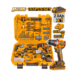 Ingco Toolkit 165 Piece Including 20V Impact Drill In Case +  1 Battery & Charger