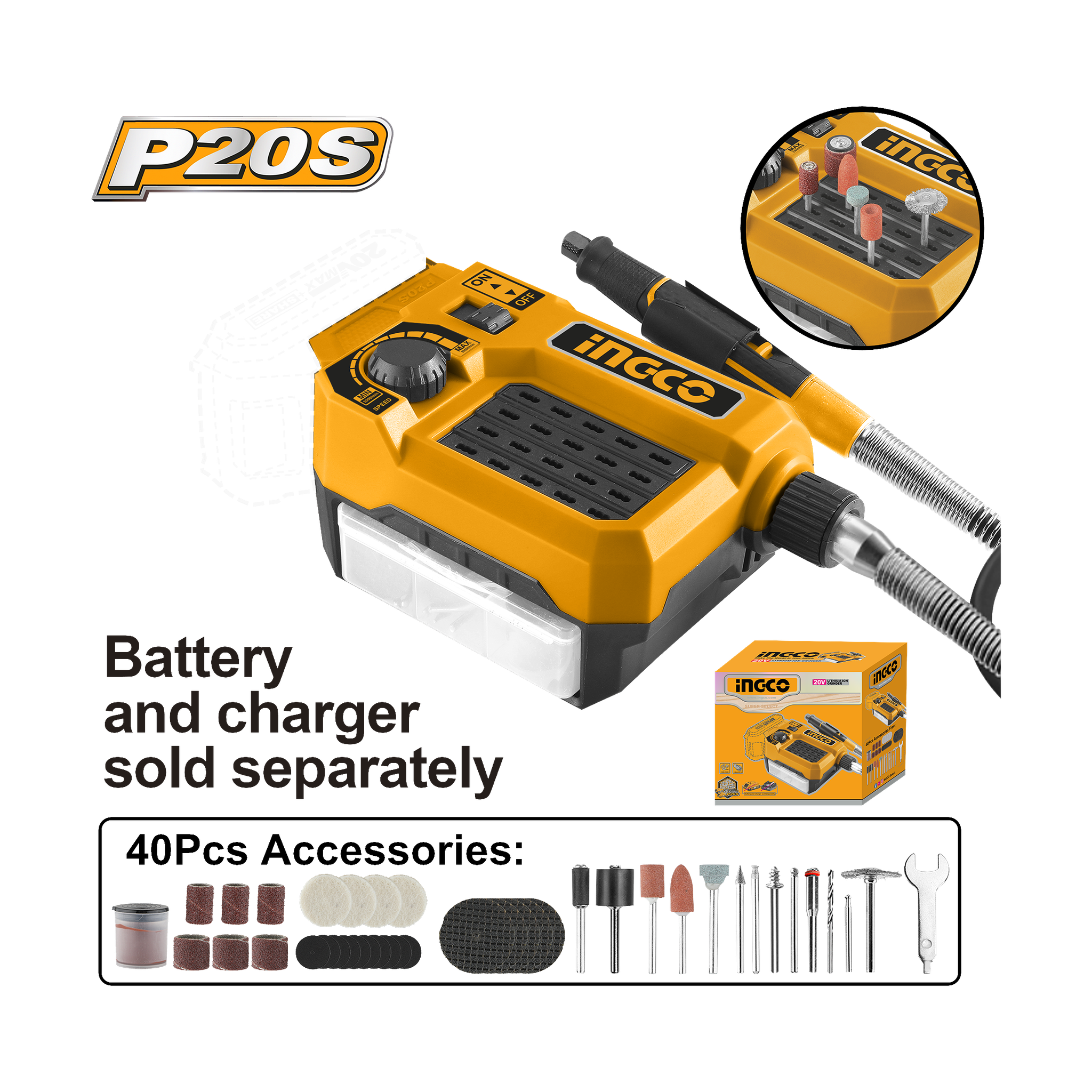 Ingco 20V Lithium-Ion Grinder  CMGLI2001
