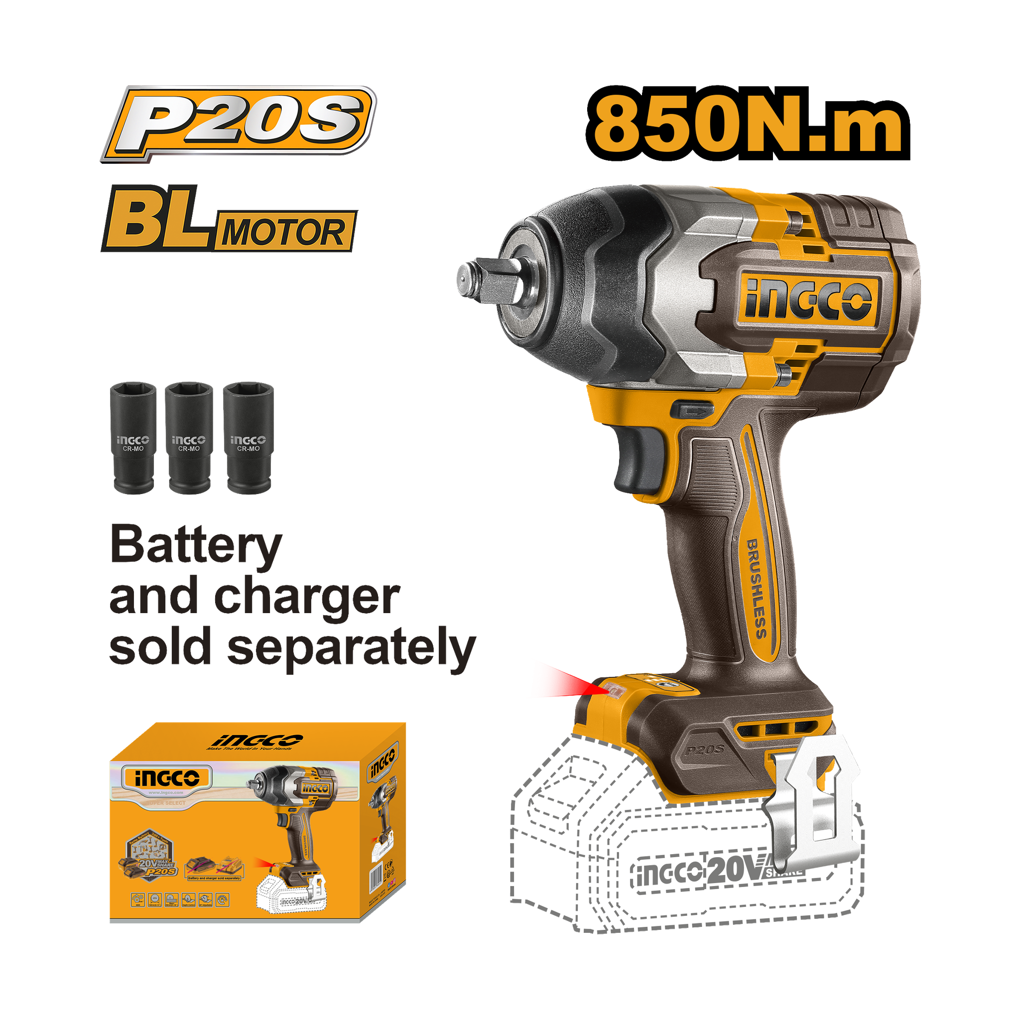 Ingco 20V Lithium-Ion Impact Wrench CIWLI20851