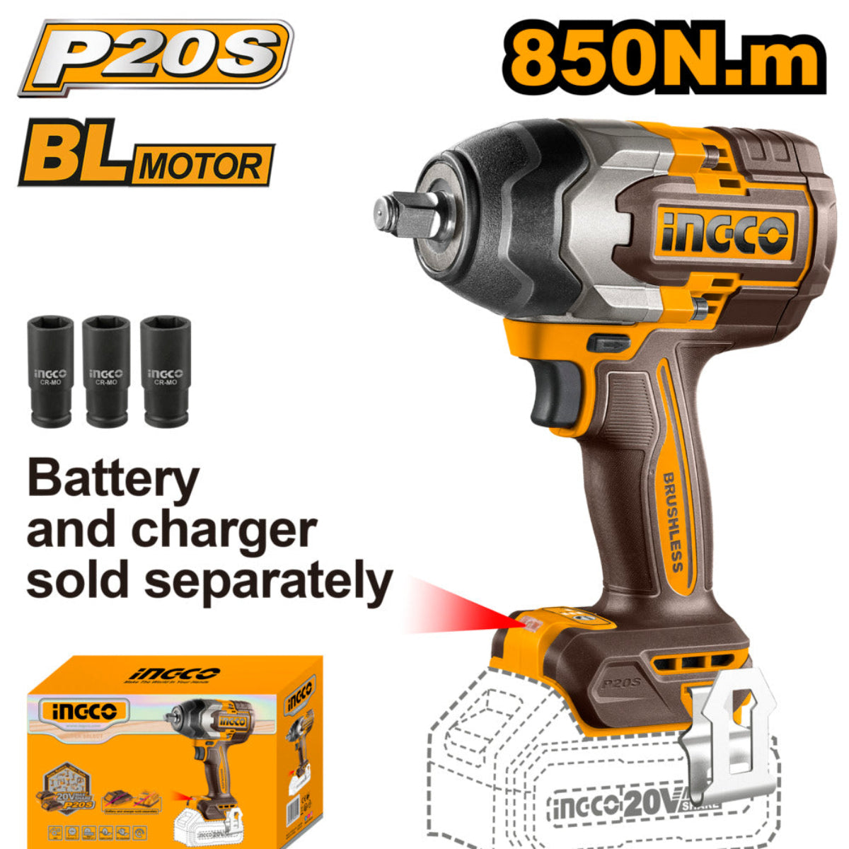 Ingco 20v lithium-ion impact wrench ciwli20851