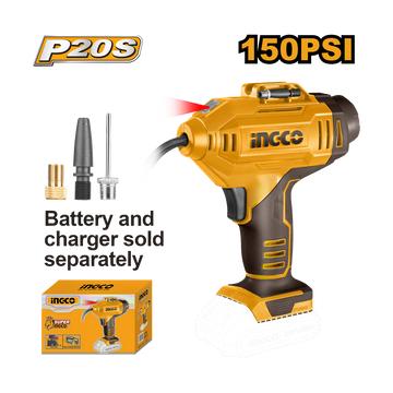 Ingco 20V Tyre Inflator 150 Psi Auto Compressor W/ Led Light CACLI2018