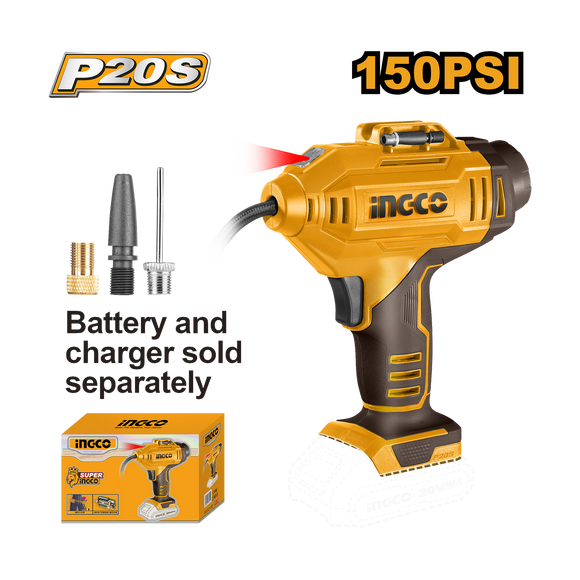 Ingco 20V Tyre Inflator 150 Psi Auto Compressor W/ Led Light CACLI2018