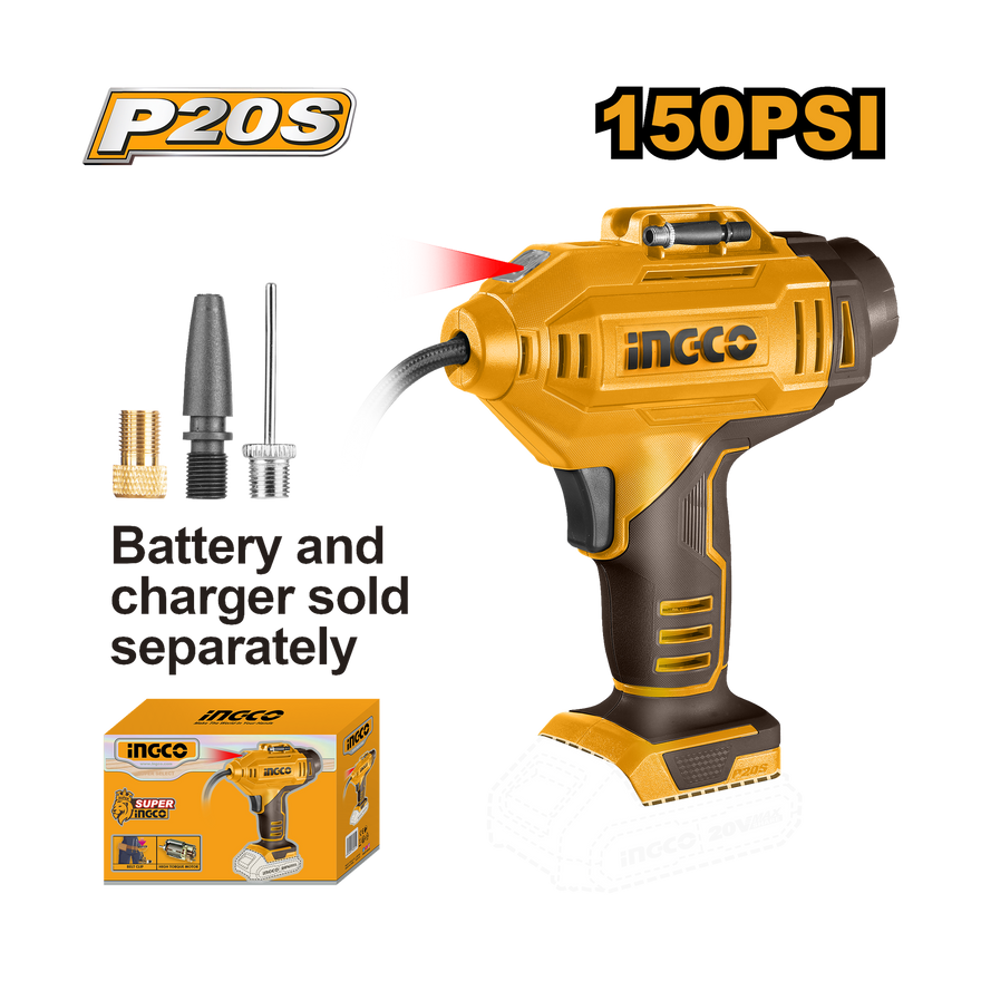 Ingco 20V Tyre Inflator 150 Psi Auto Compressor W/ Led Light CACLI2018