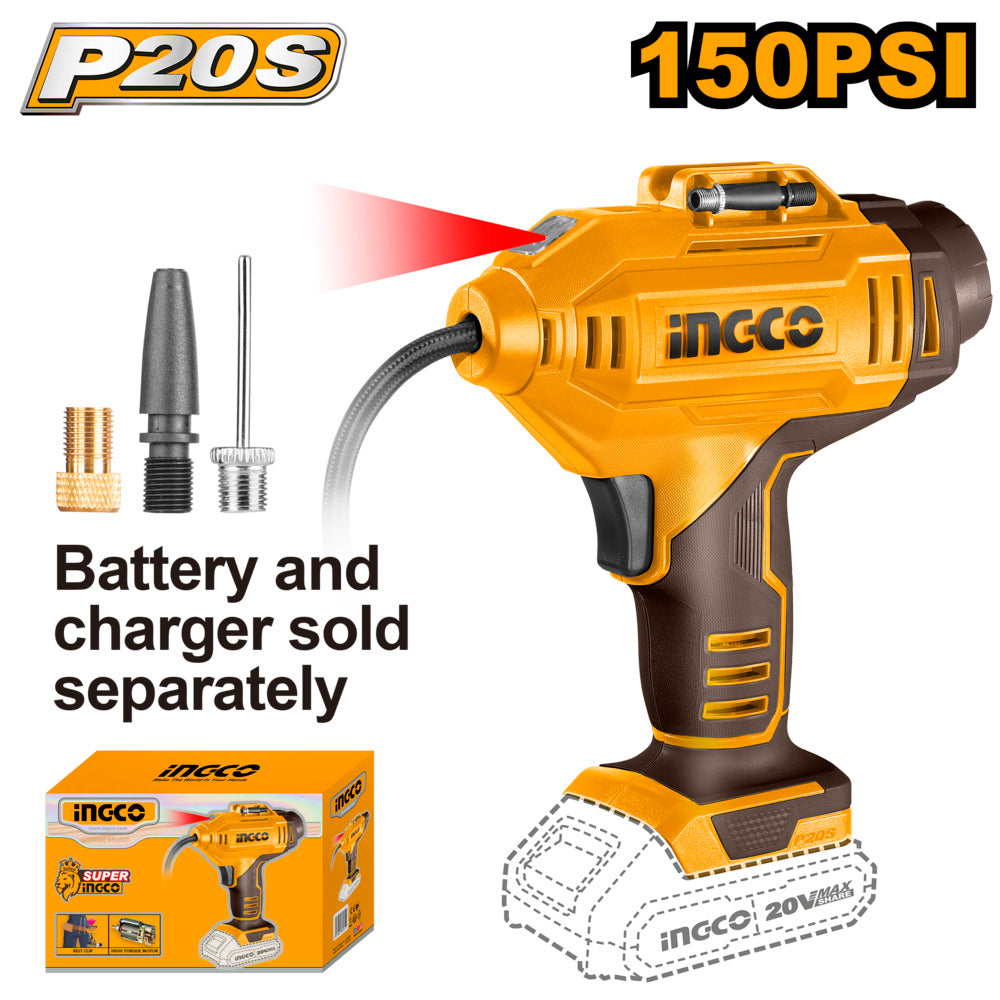 Ingco 20v tyre inflator 150 psi auto compressor w/ led light cacli2018