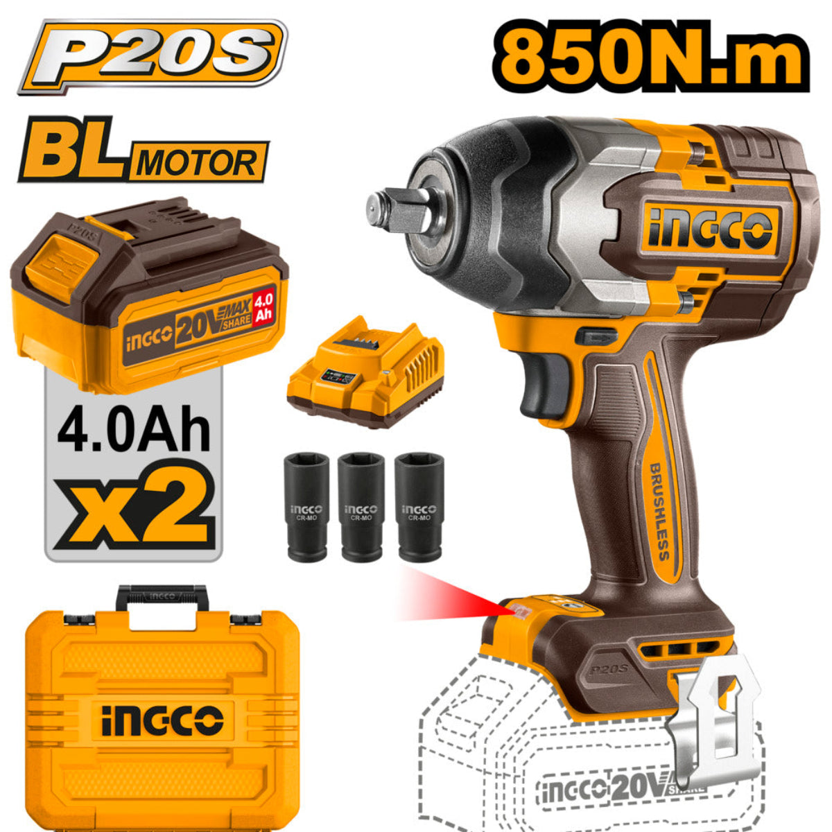 Ingco 20v lithium-ion impact wrench ciwli2085