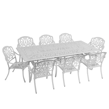 Anray 8 Seater Protea with 240cm x 110cm Patio Table Set RECTANGLE - White