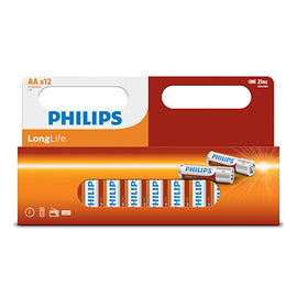 Philips Longlife Zinc AA Batteries 1.5V 12 Pack Window