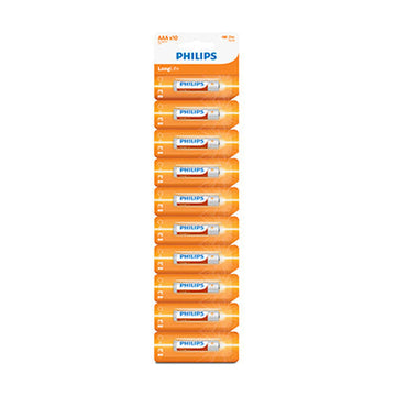 Philips Longlife Zinc AAA Batteries 1.5V 10 Blister - tear off card - image 01