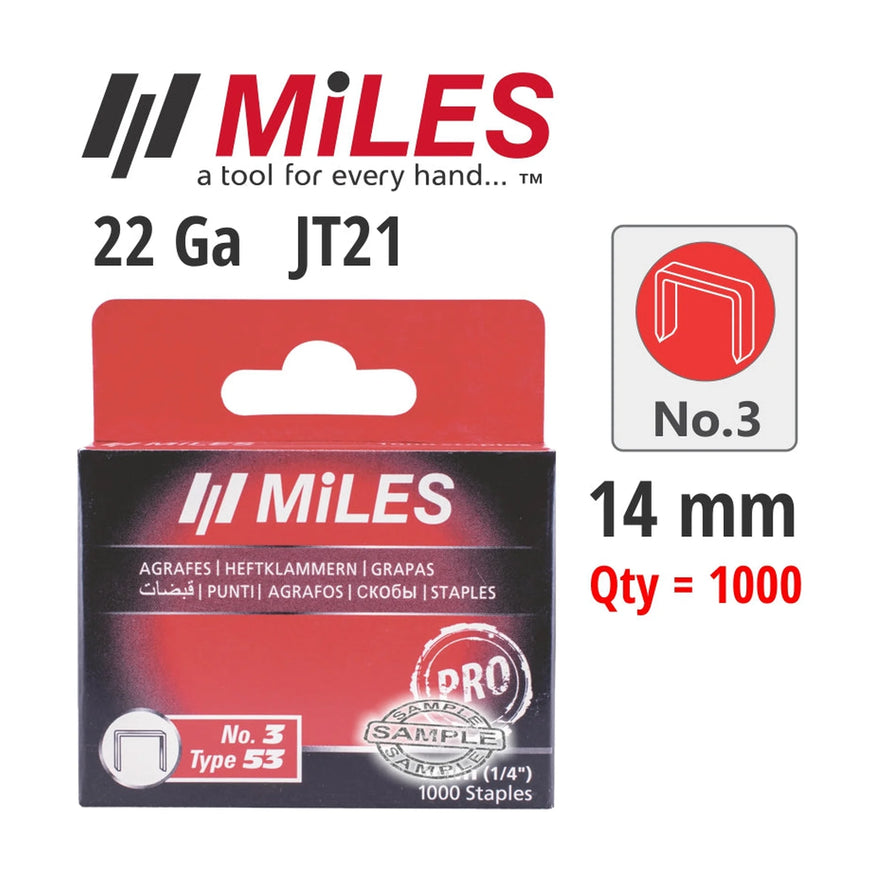 Miles Galvanised Staples 22g JT21 14mm 1000 Piece No. 3 - image 01