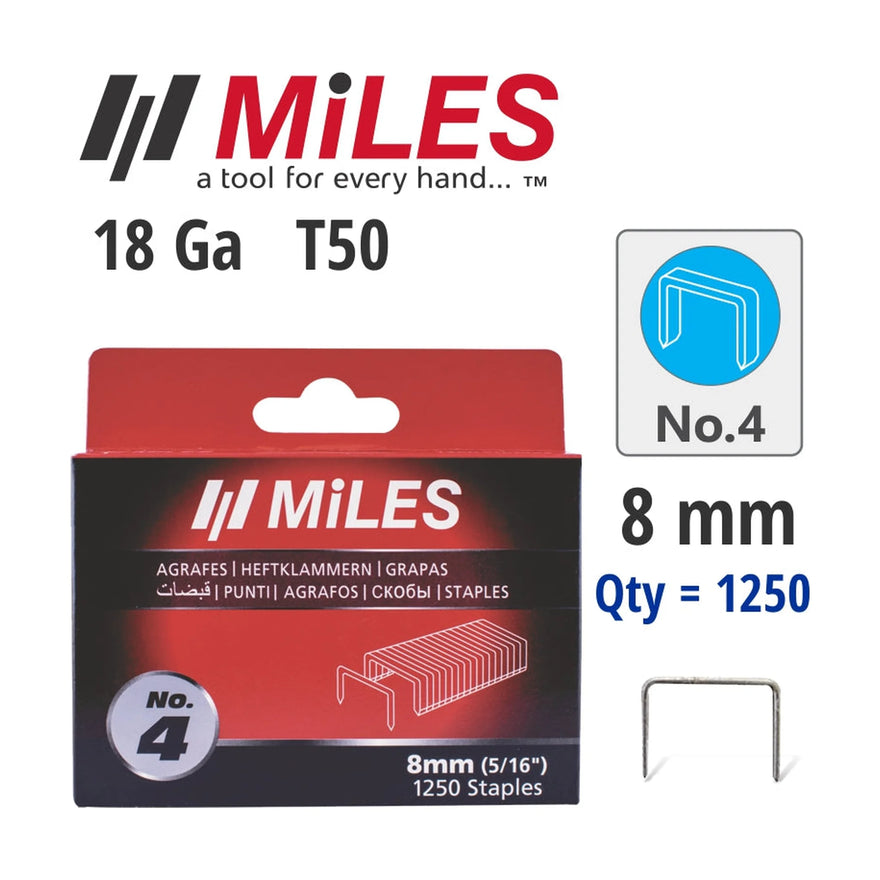 Miles Galvanised Staples 18g T50 8mm 1250 Piece No. 4 - image 01