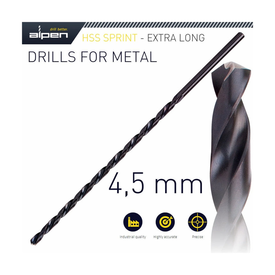 Alpen HSS Drill Bit 4.5mm 185 X 125 Extra Long - image 01