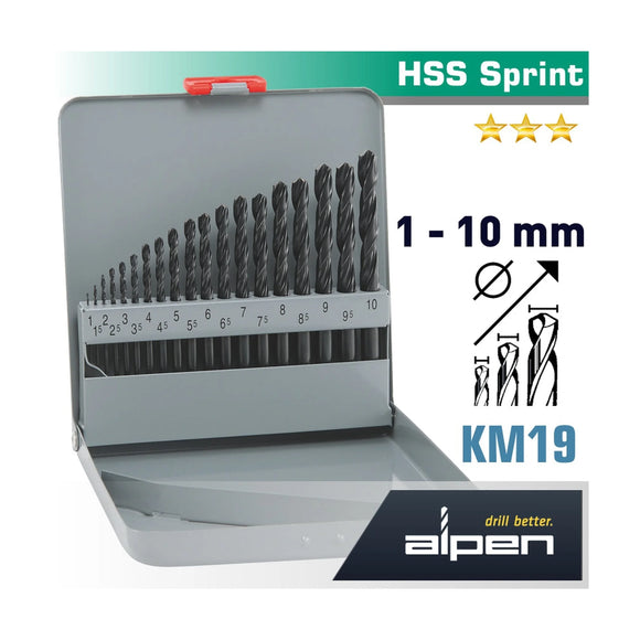 Alpen HSS Sprint Drill Bit Set 19 Piece 1-10 X 0.5mm In Metal Case - image 01