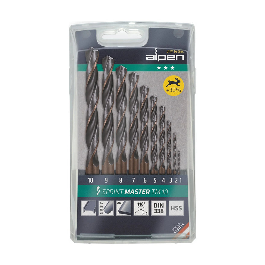 Alpen HSS Sprint Drill Bit Set 10 Piece 1-10 X 1.0 - image 01