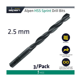 Alpen HSS Sprint Drill Bit 2.5mm 3/Pack - image 01
