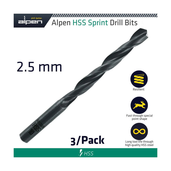 Alpen HSS Sprint Drill Bit 2.5mm 3/Pack - image 01