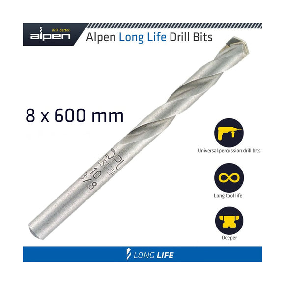 Alpen Masonry Drill Bit Long Life 8 X 600mm Pouch - image 01