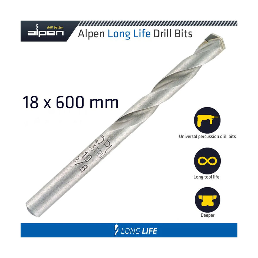 Alpen Masonry Drill Bit Long Life 18 X 600mm Pouch - image 01