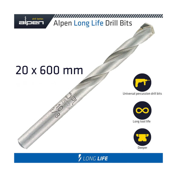 Alpen Masonry Drill Bit Long Life 20 X 600mm Pouch - image 01