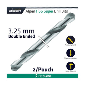 Alpen HSS Super Drill Bit Double Ended 3.25mm 2/Pouch - image 01